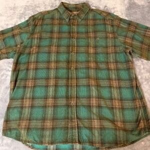 Clearwater Outfitters Mens XXL Teal Green Brown Plaid Cotton Button Down Shirt